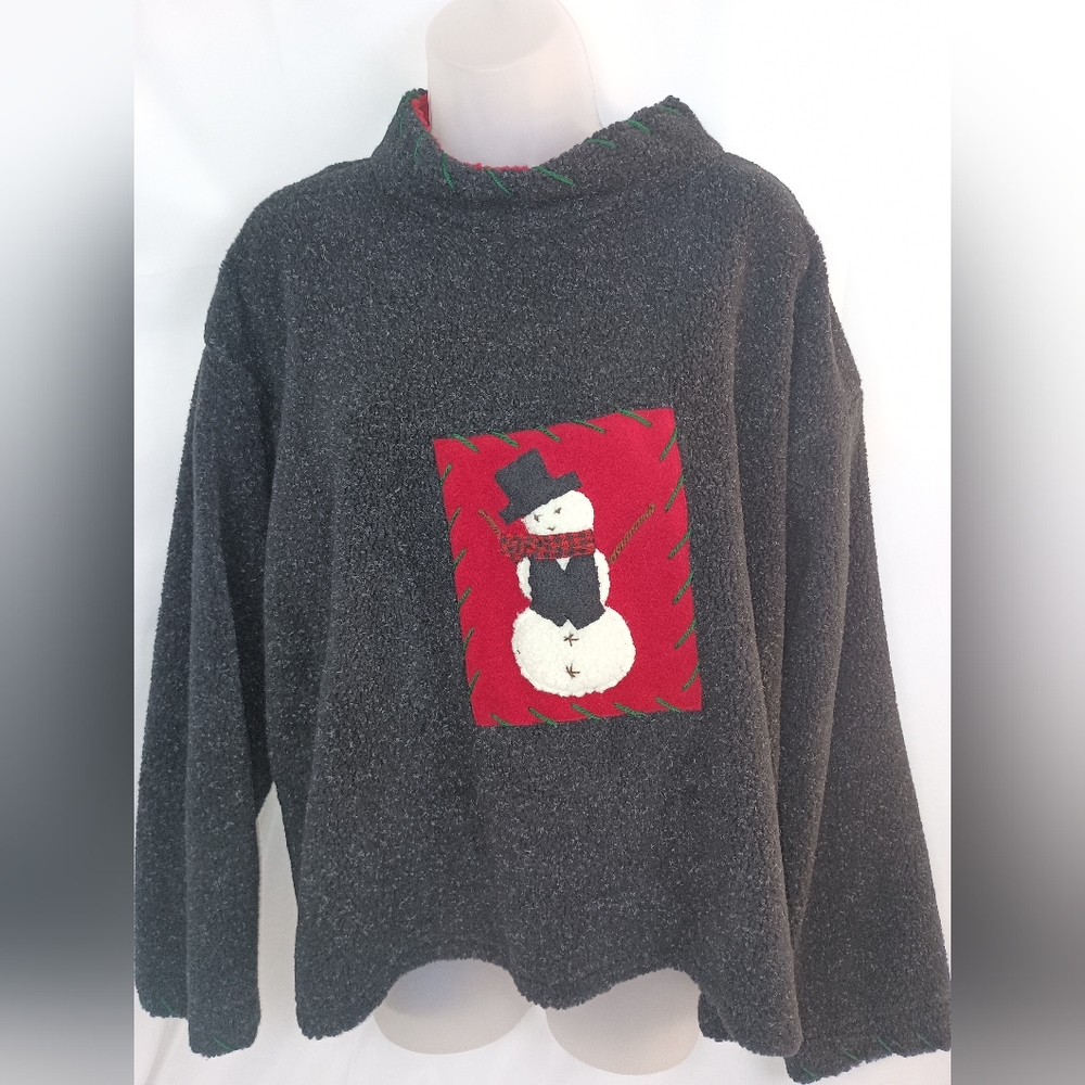 TASHA POLIZZI christmas holiday Black‎ Snowman pullover Sweater size xl